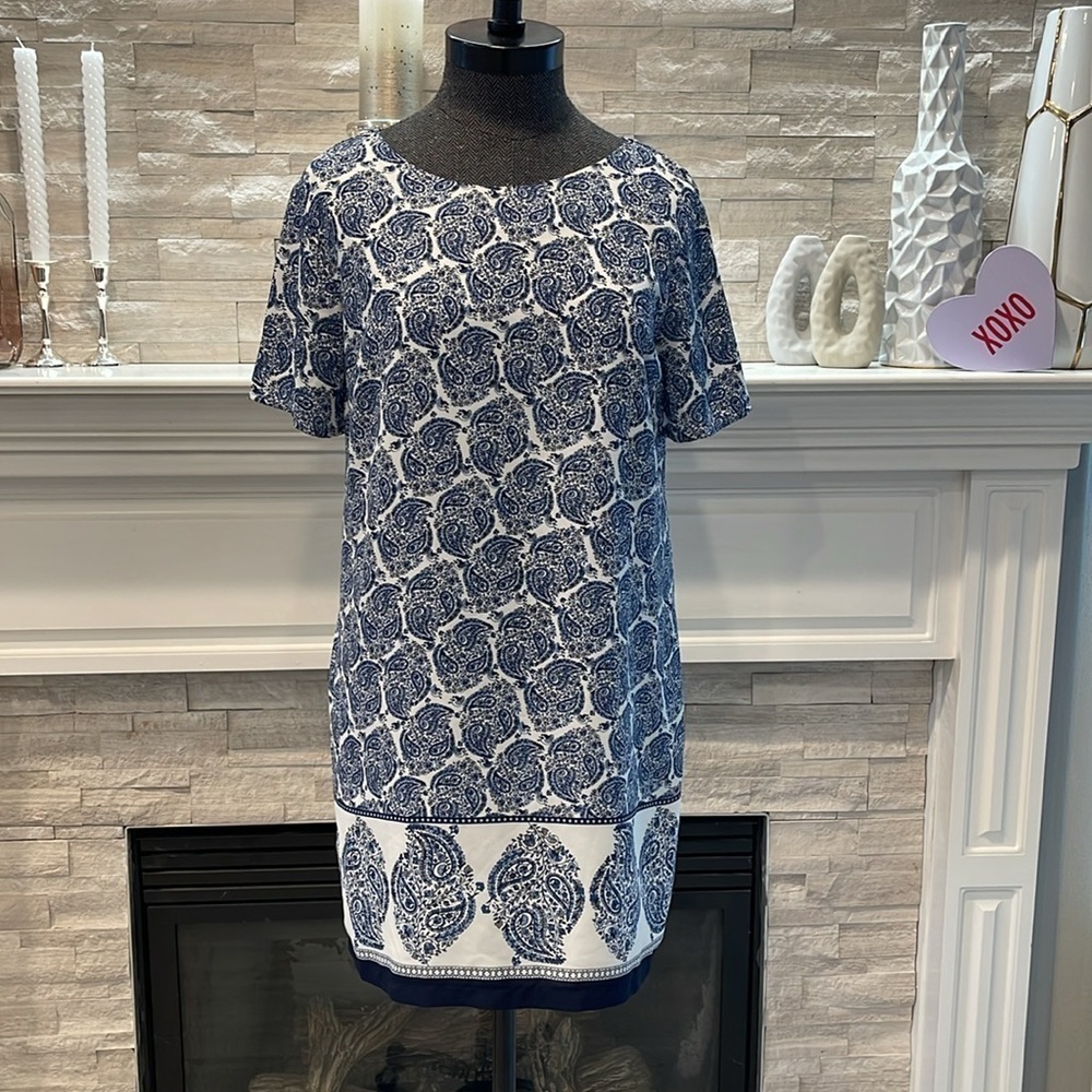 Lulus Taj Mahal Tour Blue Print Shift Dress size Medium - Picture 2 of 9